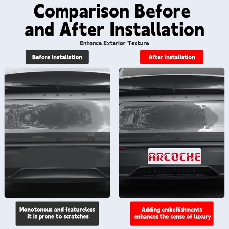 Arcoche Rear Diffuser for Telsa Model Y Juniper 2025-2026 Without Drilling，Trunk Decoration Accessories Model Y Juniper Rear Bumper Molding Protector Lip Made of PP Material (Matte Carbon Fiber) - Image 3